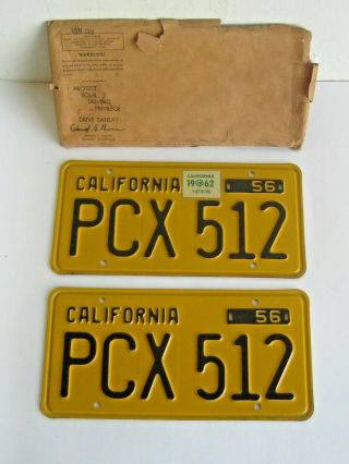 Vyg 1956 California Car Automobile License Plates Pair Dmv Clear W/62 Tag Nos?