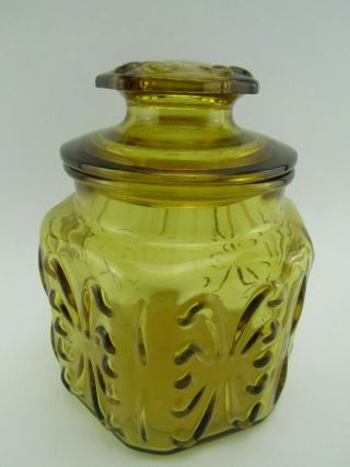 Vintage Atterbury Scroll Imperial Yellow Amber Glass Canister Jar With Lid 7 "