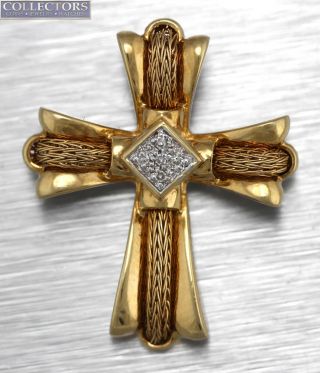Vintage 14k 585 Yellow Gold Diamond Cross Crucifix Pendant 5.  1g