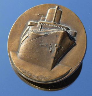 Cgt French Line Ss Normandie Maiden Voyage Blue Ribband Rare Bronze Medallion