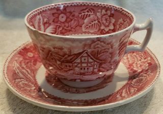 Vintage Wood & Sons English Scenery Pink Cup & Saucer Enoch Woods Made N England