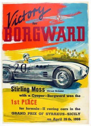 Victory For Borgward 1959 Stirling Moss,  Formula 2 & Linen Mounted