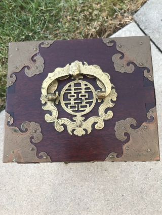 VINTAGE ANTIQUE ROSEWOOD CHINESE ASIAN WOOD AND BRASS JEWELRY BOX 2