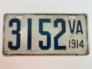 1914 Virginia License Plate 100 All Paint Very Rare