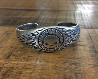 Rare Harley Davidson Willie G Skull.  925 Sterling Silver Mod Bracelet Cuff
