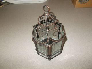 Lantern Style Metal Glass Panels Decorative Candle Holder Light Lamp Pre Owned