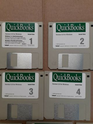 1995 Vintage 3.  5 Floppy Discs Quick Books Version 4.  0 for Windows 2