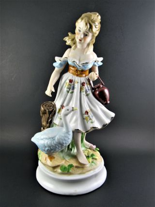 Vintage Empress By Haruta Porcelain Figurine Girl With Duck Goose Japan (le)