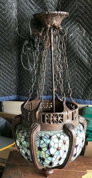 Vintage Tiffany Style Stained Glass Hanging Light Ceiling Chandelier Unique ‼️