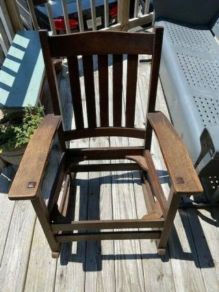 VINTAGE EARLY 1900 ' S L.  &J.  G.  STICKLEY MISSION ARTS AND CRAFTS ROCKING CHAIR 2