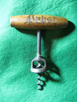 Vintage Antique Pabst Beer Brewing Cork Screw Wood Hdle Milwaukee 1915 Or Later
