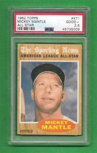 1962 Topps 471 Mickey Mantle Centered Psa Good,  2.  5 Ny Yankees Baseball Card