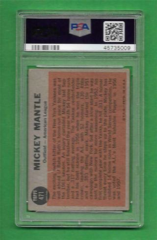 1962 Topps 471 Mickey Mantle CENTERED PSA Good,  2.  5 NY Yankees baseball card 2
