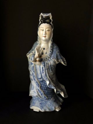 Vintage/antique Large Porcelain Quan Yin - Hand Made - Blue And White - Asian