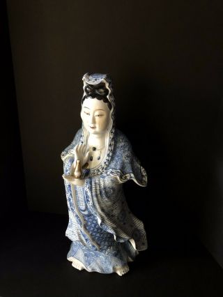 Vintage/Antique Large Porcelain Quan Yin - Hand Made - Blue And White - Asian 2