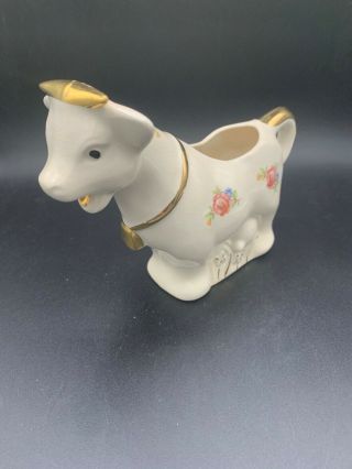 Vintage Cow Creamer Floral Design With Gold Accents Crazing