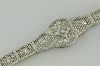 Antique Edwardian 10k White Gold Filigree Diamond Bracelet 7 " Inch 6.  8 Gram