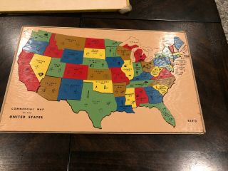 Vintage 1960s Sifo Toys Wooden United States U.  S.  Commercial Map Puzzle Complete