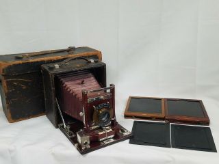 Antique Wollensak Optical Co.  Conley Safety Folding Box Camera W/ Plates & Case