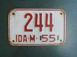 1955 Idaho Motorcycle License Plate Rare