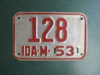 1953 Idaho Motorcycle License Plate Rare