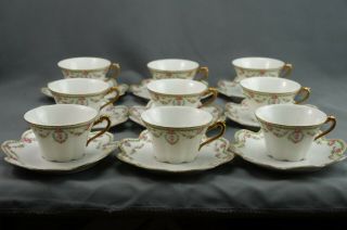 Limoges Gimball Brothers Gold Trim Rose Swags Pin Cups Set Of 11 Antique