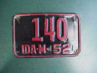 1952 Idaho Motorcycle License Plate Rare