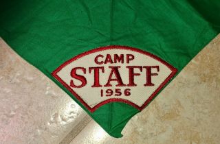 Vintage Boy Scouts Bsa Green Neckerchief With Camp Staff 1956 Patch