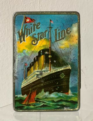Rare 1914 White Star Line Portrait Cigarette Tin W/ Olympic & Britannic