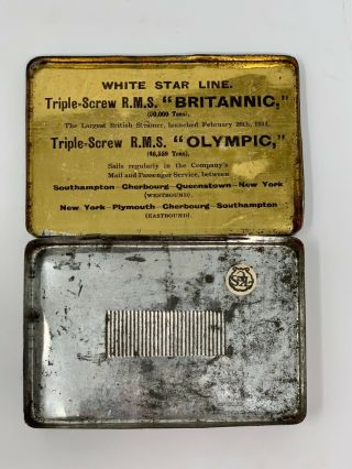 Rare 1914 White Star Line Portrait Cigarette Tin w/ OLYMPIC & BRITANNIC 2