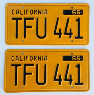 1956 - 62 California License Plates Pair.  Dmv Clear,  Pristine,  Restored.