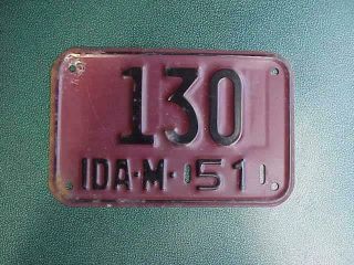 1951 Idaho Motorcycle License Plate Rare