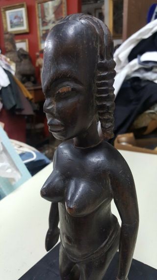 Antique African Tribal Female Nude Carved Wood Sculpture Statue Figure 13.  5 " H