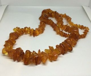 Vintage Honey Amber Chip Graduated Hand Strung Necklace,  25 In