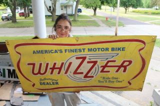Large Whizzer Motor Bike Motorcycle Bicycle Gas Oil 48 " Metal Sign