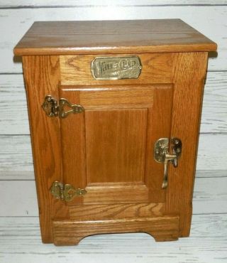 Vintage White Clad Antique Oak Ice Box Countertop Wine Bar Liquor Cabinet