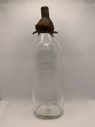 Antique Vtg Narrow Glass Baby Bottle W/ Nipple