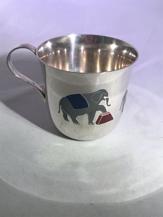 Vintage Tiffany & Co.  Sterling Silver Baby Cup Enamel Elephant Circus