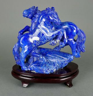 Fine Old Chinese Carved Lapis Lazuli Playful Stallion Horse Figurine Sculpture