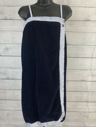Tommy Hilfiger Terry Cloth Half Towel Wrap Blue Striped Trim Sleepwear Small Med