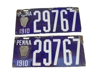 1910 Pennsylvania Porcelain License Plate (pair) 29767