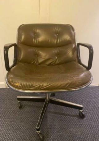 Ca 1975 Mid Century Charles Pollock Office Chair By Knoll Brown Leather