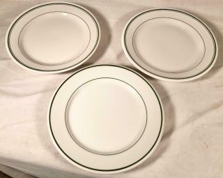 3 Vintage Green Striped 9 " Restaurant Ware Plates Caribe Homer Laughlin