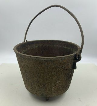 Antique No.  7 Cast Iron 3 Legged Bean Pot W/ Gate Mark,  Bail Handle,  Cauldron