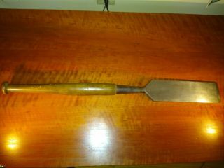 Antique T H Witherby 3 " Wide Socket Framing Slick Chisel,  With Leather Sheath