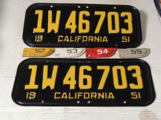 1951 California Car License Plate Pair Restored,  Rare Dmv Clear,  52 53 54 55