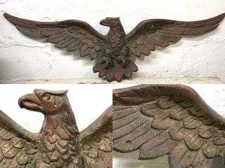 Rare Antique 1930s Solid Brass Bronze Wall Plaque American Eagle Vtg Large 34”