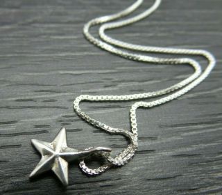 Vintage Sterling Silver Lucky Star Pendant Box Chain Link Necklace 16 Inches