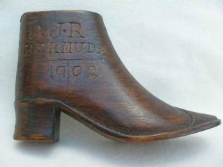 Rare Boer War 1902 Bermuda Prisoner Of War Carved Wood Novelty Shoe.