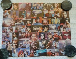 Vintage Star Trek Collage Poster 23 " X 18 1/4 " Color Kirk - Spock - Enterprise - Sulu